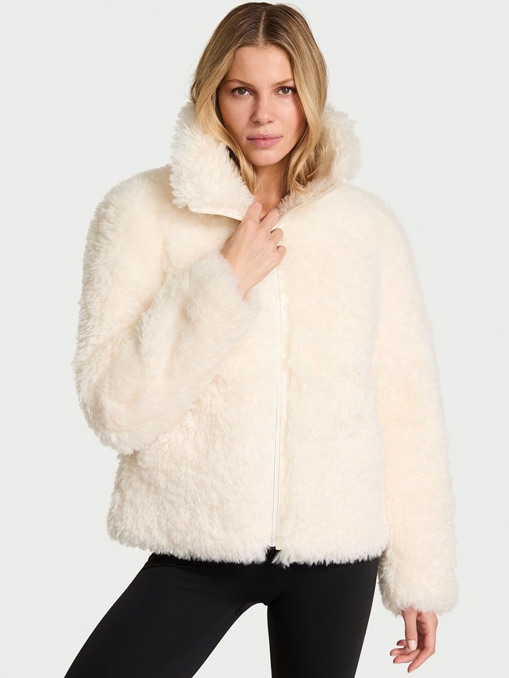 VSX Plush Ivory Faux-Shearling Zip Jacket NWT